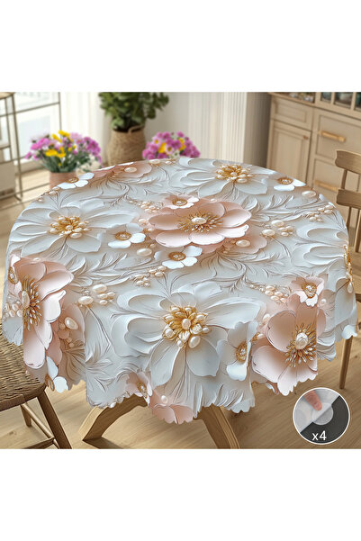 Choice Round (152)Cm H035 1 Piece of Spring and Summer Pink 3D Rose Pattern Printed Round Tablecloth, Elega