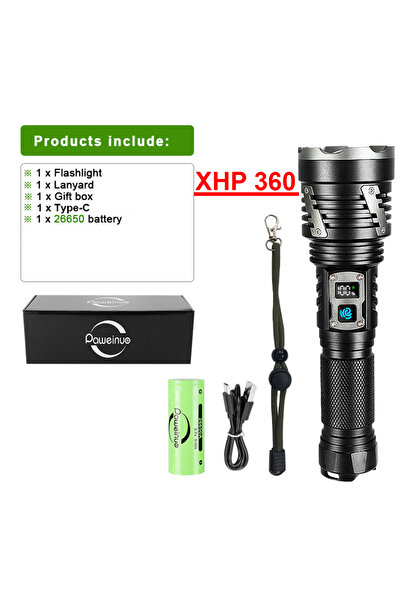 Choice مصباح يدوي فائق القوة E-26650 بقوة إضاءة 5000000 لومن XHP360، قابل لإع...