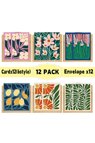 Choice 12 بطاقة معايدة برسومات نباتية خطية مع أظرف، بطاقات للعائلة والأصدقاء،...