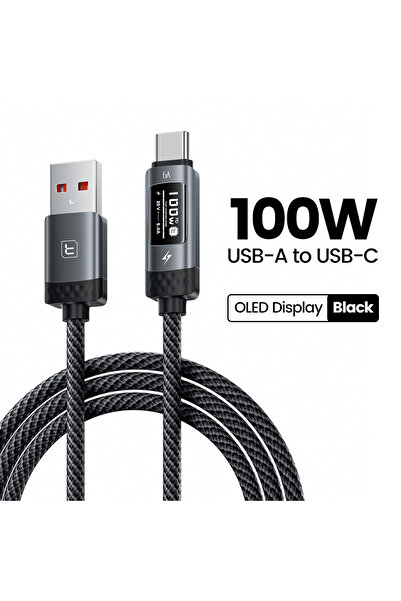 Toocki كابل بيانات USB-A أسود اللون، بطول متر واحد، بقدرة 100 واط، مزود بشاشة...