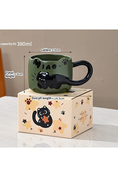 Choice كوب أخضر قابل للتكديس بسعة 301-400 مل، بتصميم قطة لطيف على شكل كرتون، ...