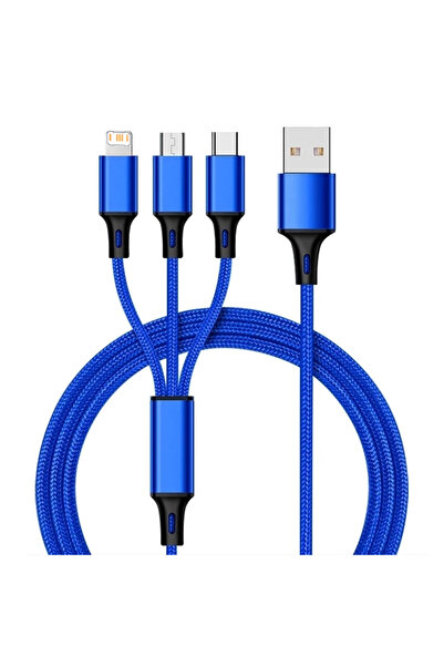 Choice كابل شحن USB عالمي أزرق 3 في 1 لأجهزة iPhone 8 وX وXR و11 و12 و13 وMot...