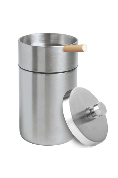 Choice Silver Portable Car Ashtray with Lid Stainless Steel Smokelss Ash Tray...