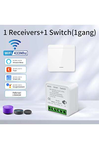 GGBEE جهاز استقبال واحد، مفتاح واحد، واي فاي، تردد لاسلكي 433 ميجاهرتز، مفتاح ذكي، تويا سمارت لايف، تحكم صوتي عن بعد مع أليكسا، جوجل