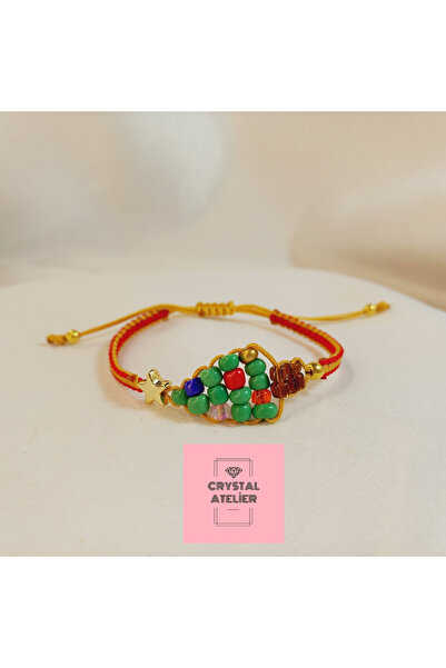 Crystal Atelier New Year Themed Yellow Red String Bracelet – Pine Tree Patter...