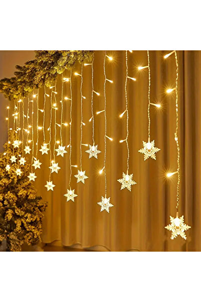 Choice مصباح سلسلة ستائر LED دافئ على شكل ندفة ثلجية، مزود بقابس أوروبي، و8 أ...