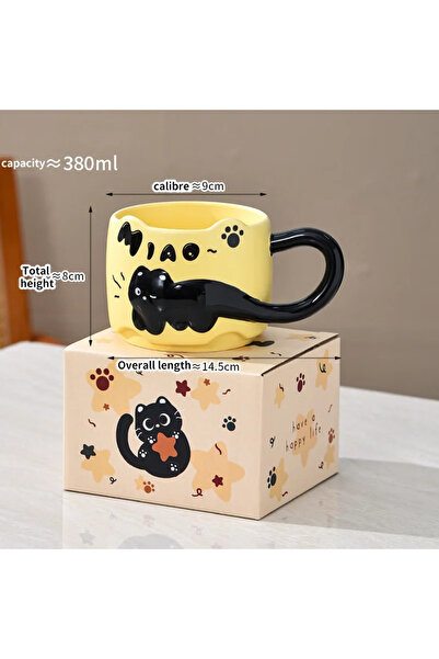 Choice كوب أصفر قابل للتكديس بسعة 301-400 مل، بتصميم قطة لطيف على شكل كرتون، ...