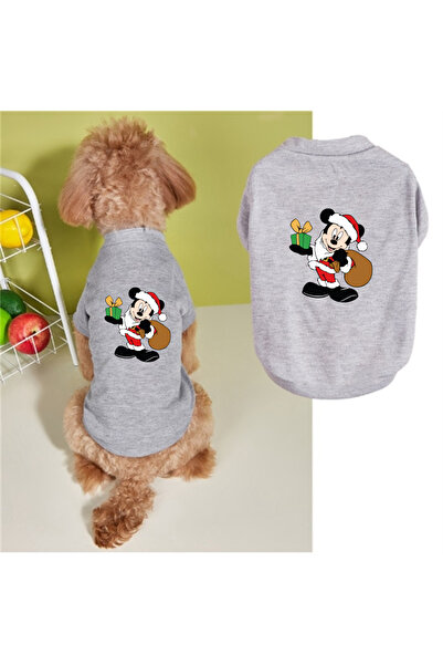 Miniso XXL Gray 1PC Mickey personalized outfit Printed Pet Round Neck Hoodie, Autumn/Winter Warm Thick T-s