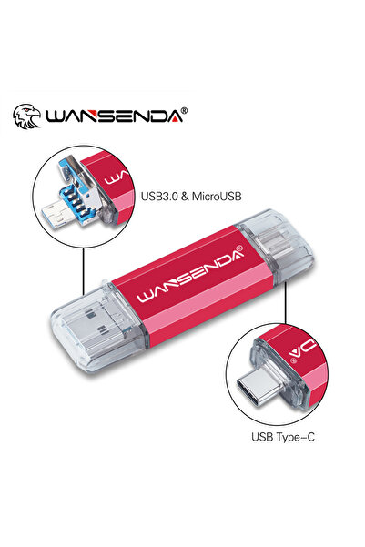 Choice12 256GB Red WANSENDA 3 IN 1 OTG USB 3.0 Flash Drive / TYPE C / MicroUS...
