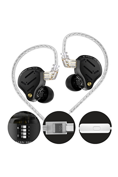 Choice سماعات أذن KZ Pisces 2DD Dynamic Drive Unit مزودة بميكروفون من النوع C ومفتاح لضبط الصوت، إصداران