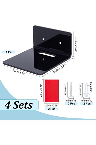 Choice AECH-21034 4pcs Floating Wall Shelves Black Acrylic Shelves Small Shelf Display Hanging Shelves for