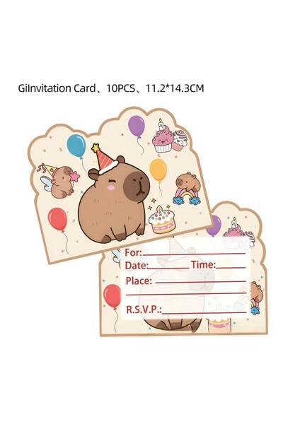 Choice بطاقات دعوة (10 قطع) - بطاقات دعوة لحفلة الكابيبارا - زينة ورقية لأعياد الميلاد بطابع الكابيبارا