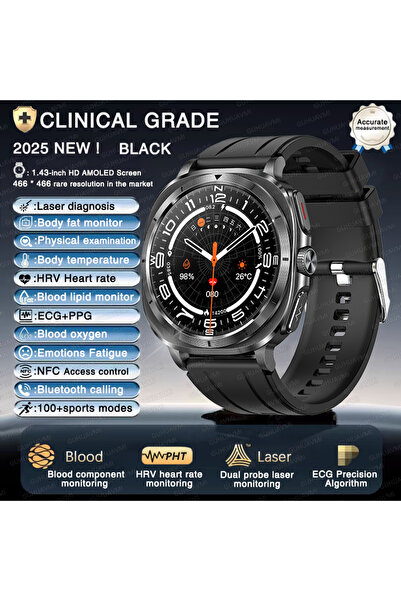 Choice ساعة صحية سوداء 2025، ساعة ذكية جديدة للرجال، مزودة بأجهزة تخطيط القلب...