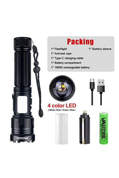 Choice مصباح يدوي للصيد قابل للتكبير 4 في 1 مع بطارية، بقوة 30 واط وشدة إضاءة 4000 لومن، بألوان متعددة (أبيض + أخضر + أحمر + أزرق) و7 أوضاع إضاءة.