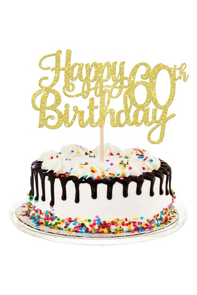 Choice زينة كعكة عيد ميلاد ذهبية واحدة، عيد ميلاد سعيد 60، مرحباً 60، تحية لـ...