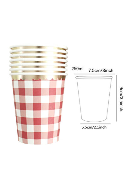 Choice Paper cup 20pcs 20pcs Red Grid Minimalist Theme Disposable Dining Plat...