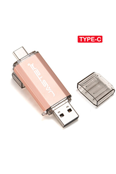 Choice ذاكرة فلاش USB من جاستر، لون ذهبي وردي، سعة 128 جيجابايت، من النوع C، تدعم تقنية OTG. متوفرة بسعات تخزين 128 جيجابايت، 64 جيجابايت، 32 جيجابايت، 16 جيجابايت، 8 جيجابايت، و4 جيجابايت.