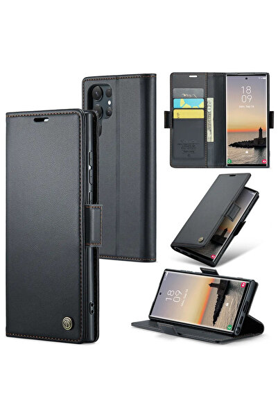 Choice جراب سامسونج S23 ألترا أسود اللون، مزود بشحن مغناطيسي، قابل للطي، مصنوع من الجلد، مناسب لهواتف A06 وA16 وA55 وA35 و25 و15