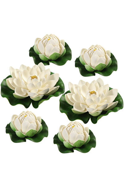 Choice 6 قطع من زهور اللوتس البيضاء الاصطناعية، نباتات بلاستيكية عائمة تحاكي زنبق الماء، أوراق زهور اللوتس المزيفة