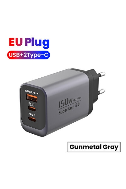 Choice شاحن جوال ثلاثي المنافذ رمادي اللون، بقوة 150 واط، بمنفذ USB من النوع ...