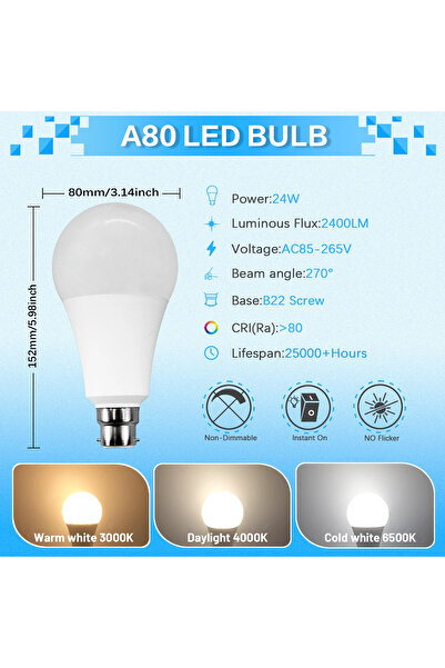 Choice مصابيح LED بيضاء باردة 6000 كلفن 24 واط، 4 قطع، تعمل بجهد 220-240 فولت...