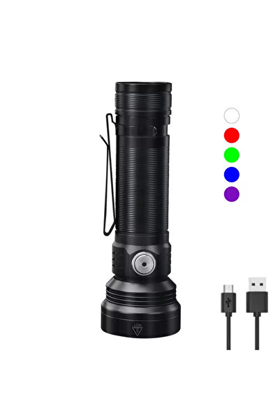 Choice مصباح يدوي قوي بتقنية LED من BORUiT، بدون بطارية، مزود بمصدر ضوء بخمسة ألوان، قابل لإعادة الشحن من النوع C ببطارية 18650 T