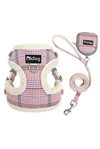Choice M Pink Winter Warm Dog Harness Leash Bag Set Breathable Dog Fur Harnesses Vest Pet Walking Rope With