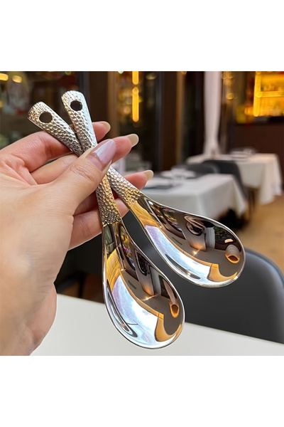 Choice 2pcs 2pcs Stainless Steel Spoon Set- Large Capacity, Mirror Polished Cutlery, Suitable for Desserts,