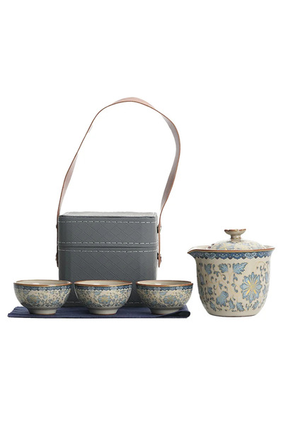 Choice 5-piece set Blue & White Ru Porcelain Travel Tea Set - 1 Teapot 3 Cups...