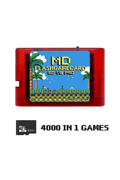 Choice بطاقة ألعاب ميجا جينيسيس MD V3 برو حمراء 4000 في 1 مع بطاقة ذاكرة 4 جي...
