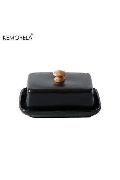 Choice Black High-End Ceramic Butter Dish with Lid Rectangular Sealable Cheese Storage Box for Kitchen & Re