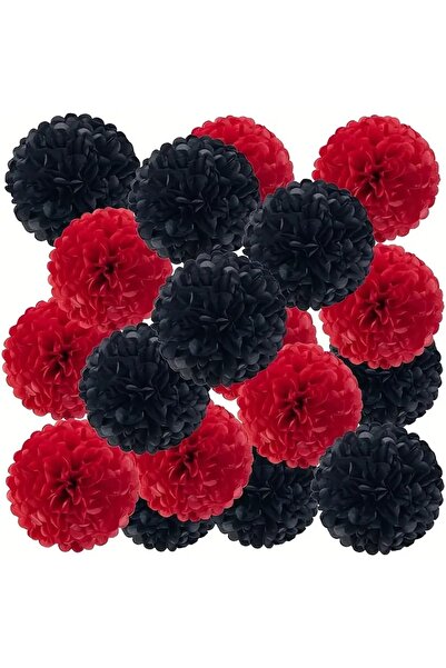 Choice مجموعة من 6 قطع (3 سوداء و3 حمراء) من كرات البومبوم الورقية مقاس 10 بوصات لتزيين حفلات الكازينو والهالوين