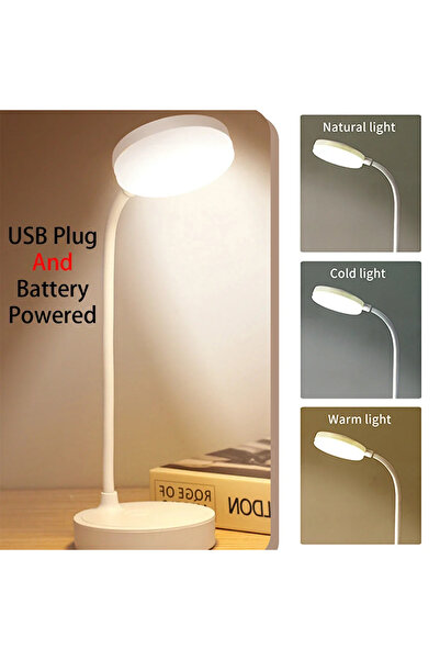 Choice WHITE Portable LED Desk Lamp USB Plug Battery Powered Table Light Supp...