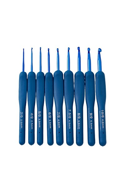 Choice مجموعة أدوات كروشيه بمقابض سيليكون زرقاء - 9 قطع من أدوات الحياكة النا...