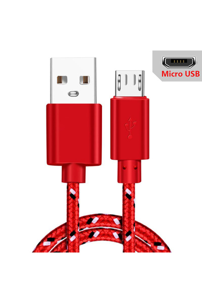 Choice كابل شحن سريع Micro USB بطول متر واحد، مصنوع من النايلون الأحمر المضفر...