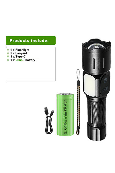 Choice مصباح يدوي قابل لإعادة الشحن ببطارية 26650، بقوة إضاءة 57000000 لومن، مزود بإضاءة COB، مصباح LED فائق السطوع، تكتيكي