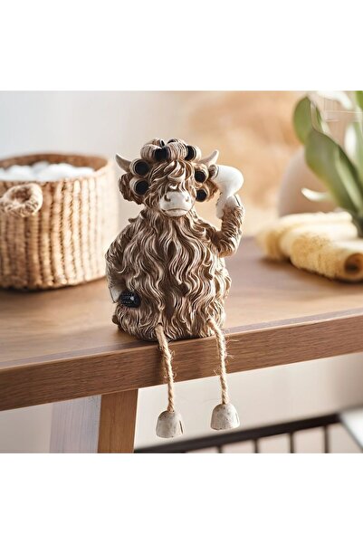 Choice تمثال بقرة هايلاند بني فاتح اللون، قطعة واحدة، مزخرفة بشعر منفوش، قطعة ديكور مكتبية ممتعة، صغير الحجم