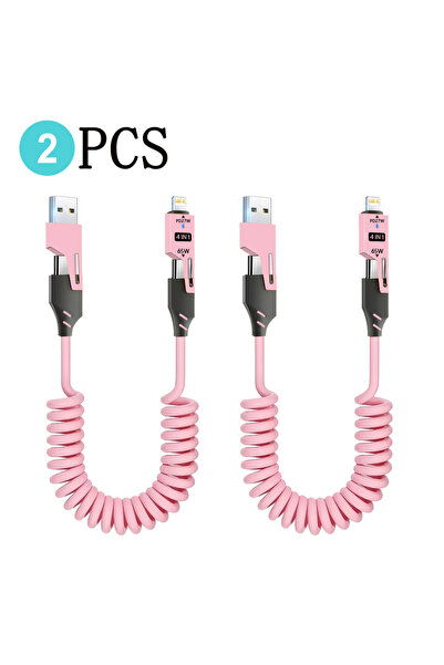 Choice قطعتان ورديتان، كابل شحن سريع USB-C من سبائك الزنك 4 في 1 بقوة 65 واط،...