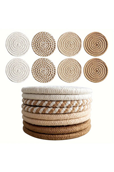 Choice1 طقم قواعد أكواب منسوجة مكون من 8 قطع (11 سم) مع حامل، مقاومة للحرارة ...