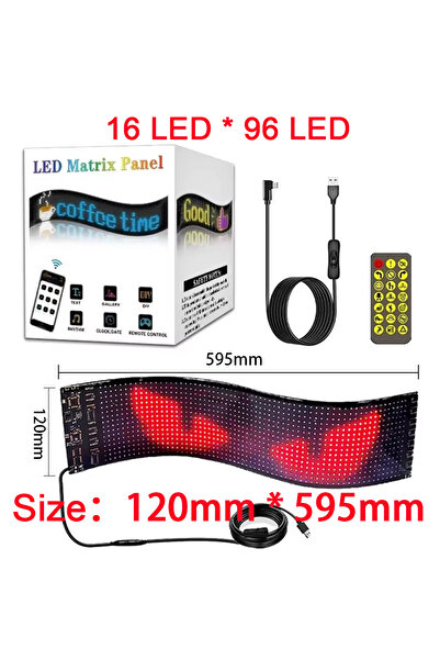 Choice لوحة إضاءة LED مصفوفة بكسل للسيارات/الشاحنات، مقاس 120 مم × 595 مم، مع تحكم ذكي عبر تطبيق بلوتوث، وإعلانات متحركة.