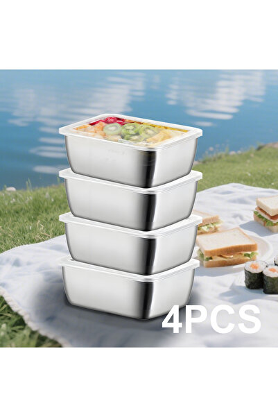 Choice 4pcs Stainless Steel Fresh-keeping Box, Reusable Food Storage Containe...