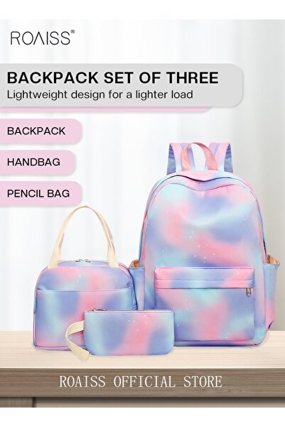 ROAISS 3-Piece Set New School Bag Elementary School/Junior High School/High S...