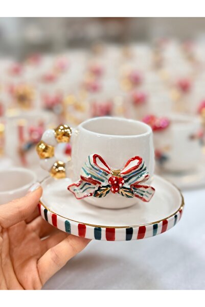 Pernotte Yılbaşı temalı el yapımı 140ml double kahve fincanı