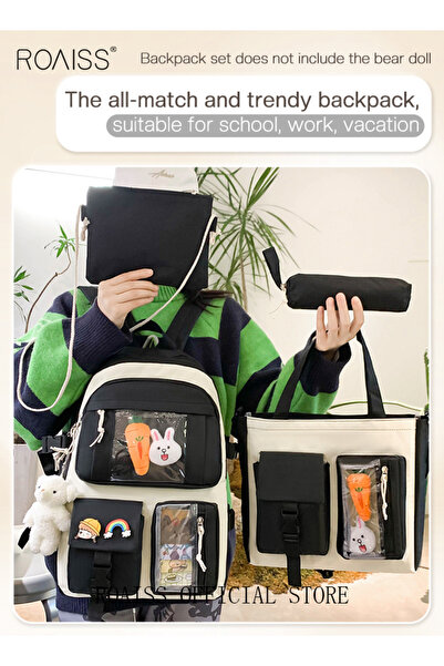 ROAISS طقم حقائب ظهر للبنات مكون من 4 قطع، حقيبة ظهر مدرسية خفيفة الوزن ذات سعة كبيرة للأطفال، قابلة للتعديل