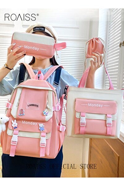 ROAISS 4 Piece Casual Backpack Set for Students Including Backpack Handbag Pe...