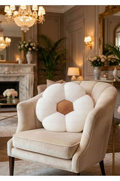 TrendTopic Peluş Dekoratif Papatya Şekilli Kırlent- Yastık- Minder 37 Cm