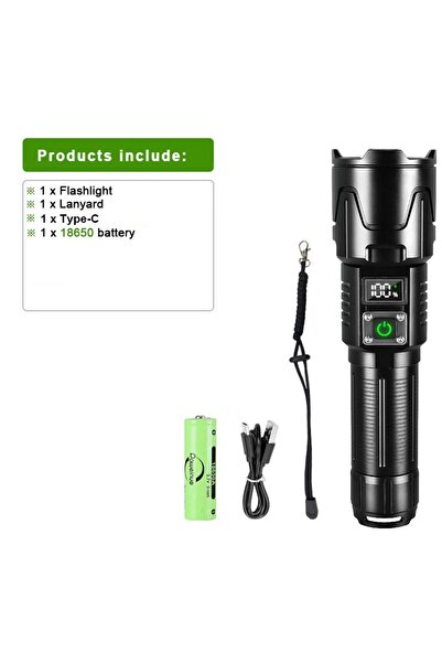 Choice مصباح يدوي LED فائق السطوع قابل لإعادة الشحن من باويينو، يعمل ببطارية 18650، بقوة 5000000 لومن