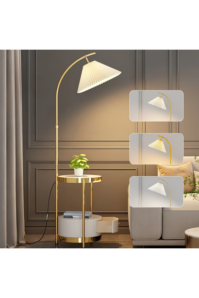 sharpdo Arc Floor Lamp with Side Table, 3-Color Dimmable LED,12W Standing Lamp with Storage Shelf