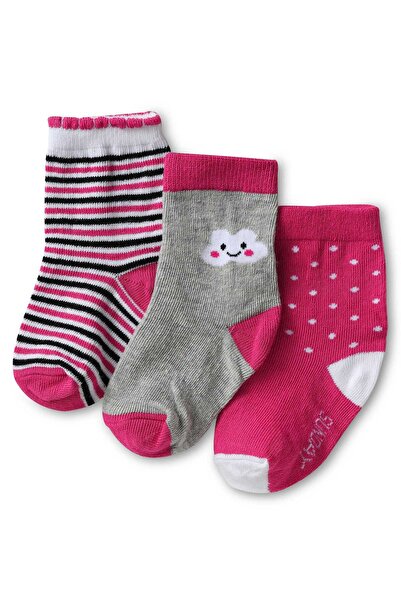 Cute Walk by Babyhug جوارب قصيرة مخططة ومنقطة، عبوة من 3 قطع - وردي غامق ورمادي
