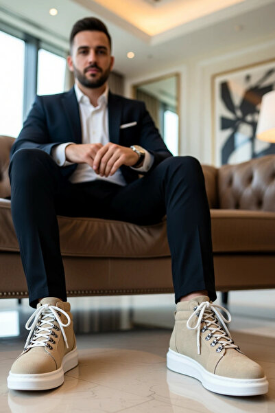 BENERLY Men's High-Top Lace-Up Suede Sneakers Flat Sole Functional Durable Qu...